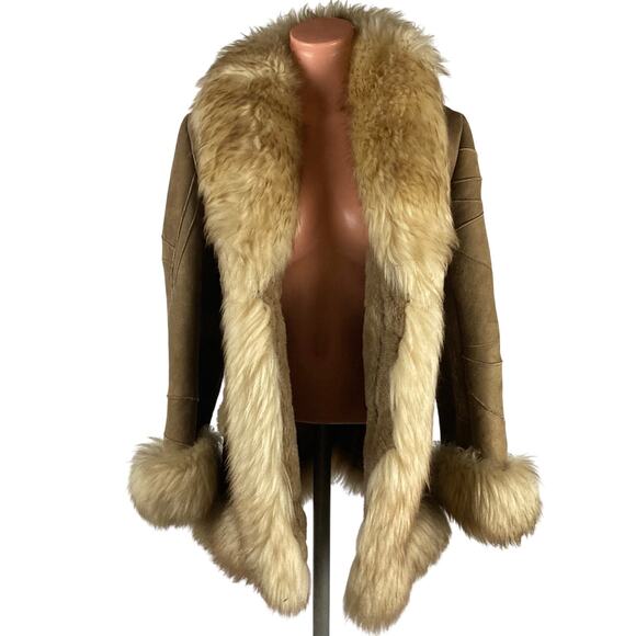 Genuine Shearling Sheepskin Patchwork Penny Lane Leather Coat - Picture 2 of 16